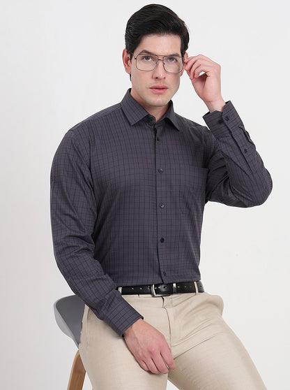 Grey Checked Regular Fit Formal Shirt | JadeBlue