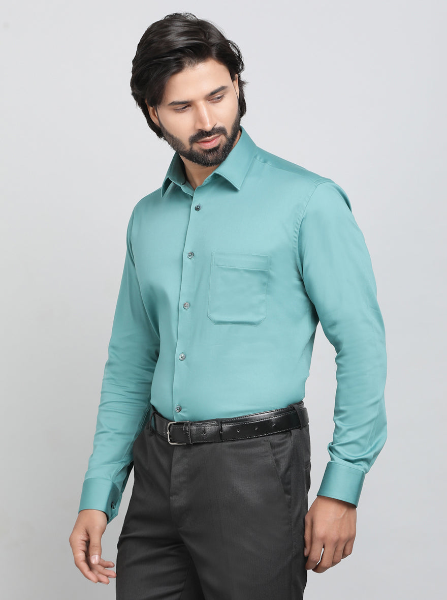 Green Solid Slim Fit Formal Shirt | JadeBlue