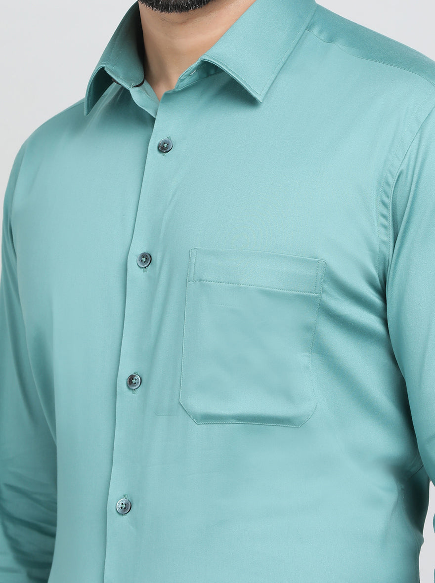 Green Solid Slim Fit Formal Shirt | JadeBlue