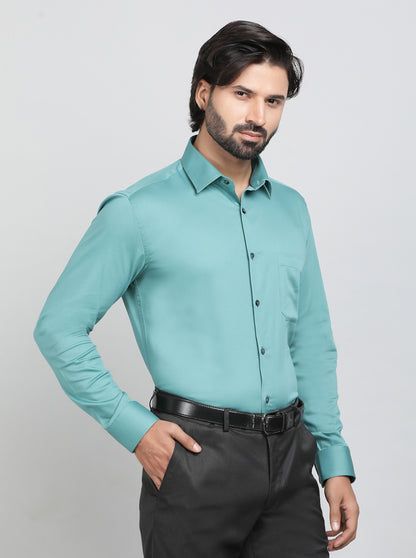 Green Solid Slim Fit Formal Shirt | JadeBlue