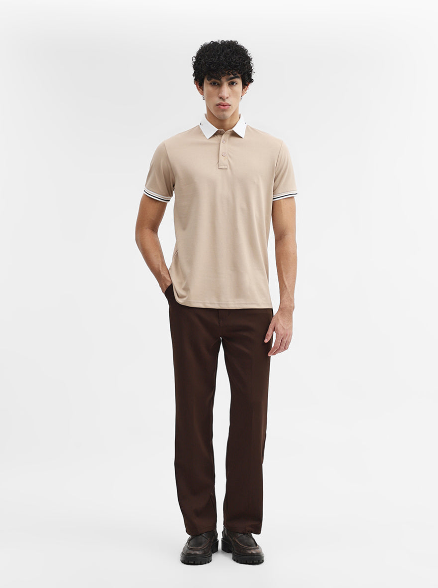 Fawn Solid Slim Fit Polo T-Shirt | JadeBlue