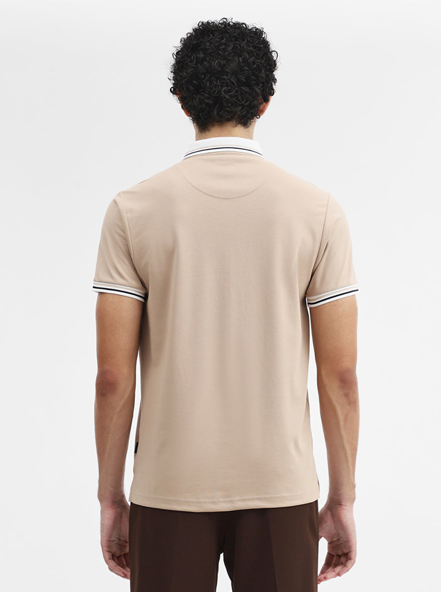 Fawn Solid Slim Fit Polo T-Shirt | JadeBlue