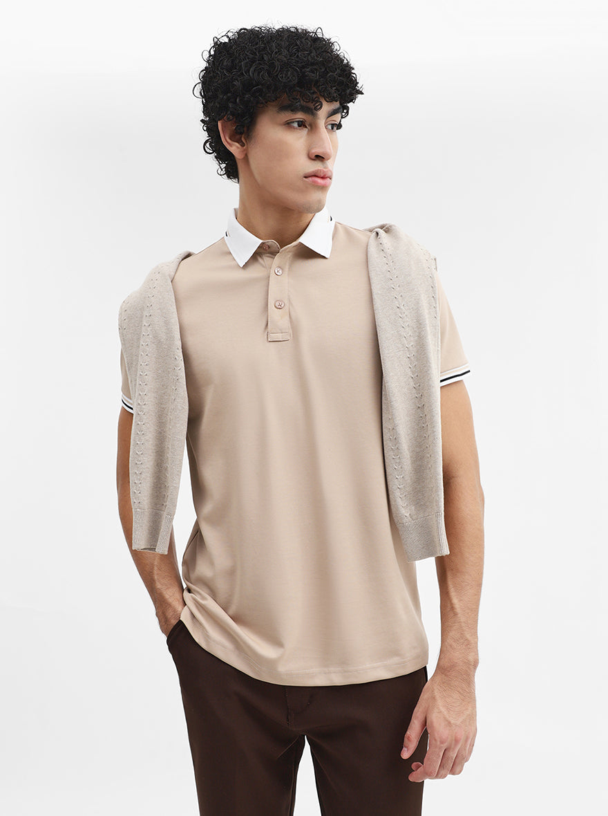 Fawn Solid Slim Fit Polo T-Shirt | JadeBlue