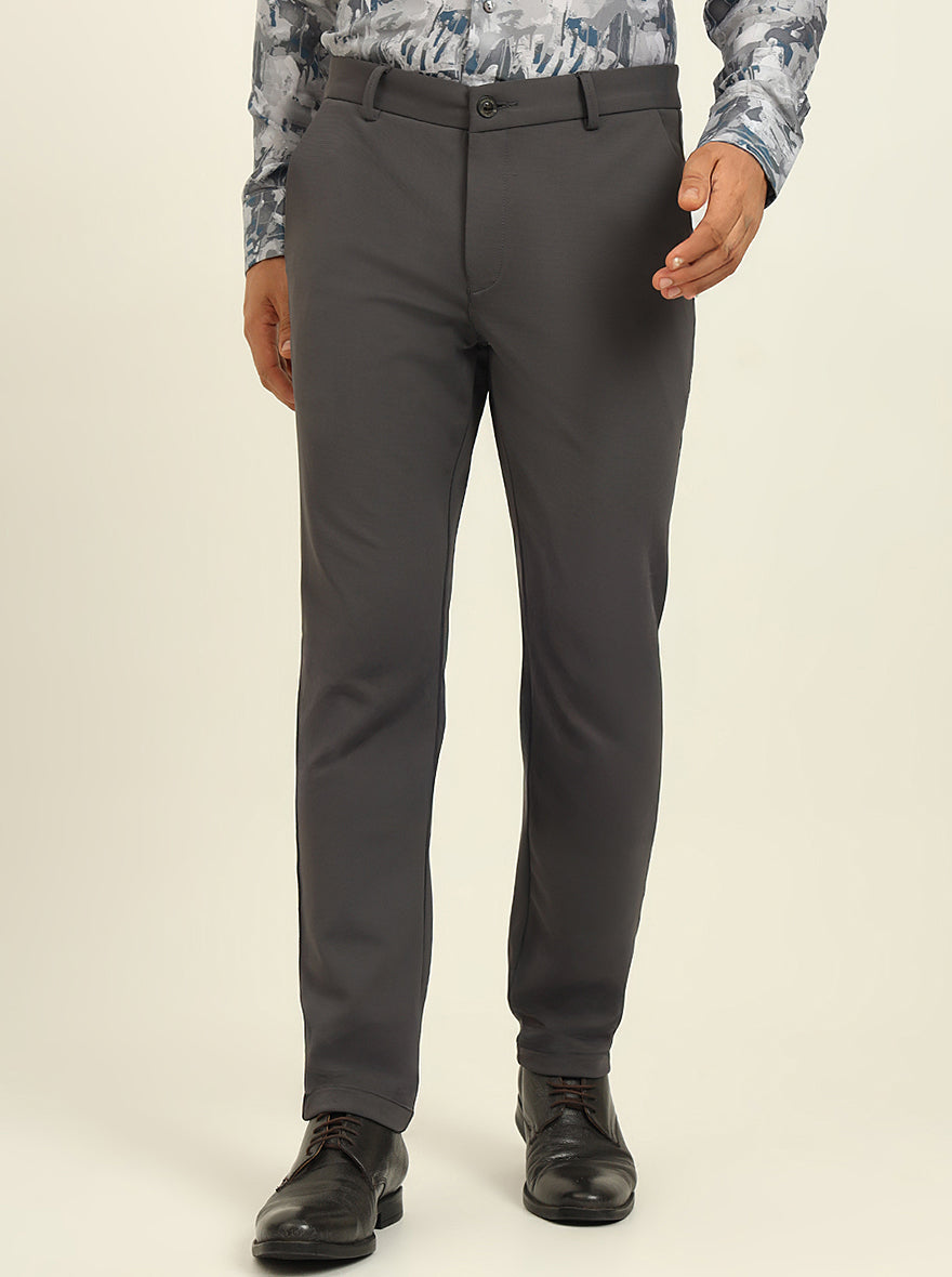 Dark Grey Solid Venice Fit Casual Trouser | JadeBlue