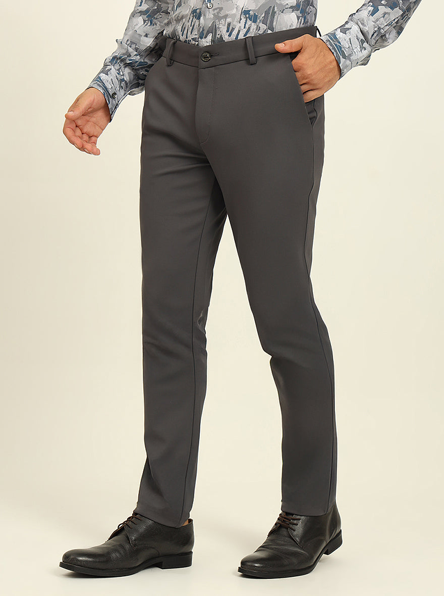 Dark Grey Solid Venice Fit Casual Trouser | JadeBlue