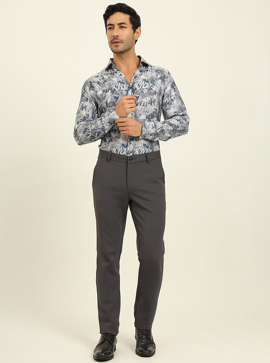 Dark Grey Solid Venice Fit Casual Trouser | JadeBlue