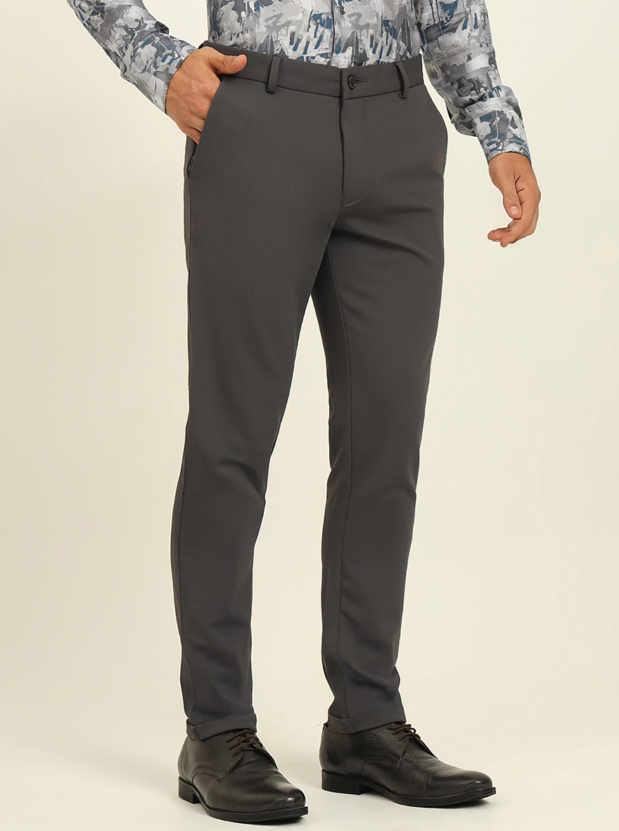 Dark Grey Solid Venice Fit Casual Trouser | JadeBlue