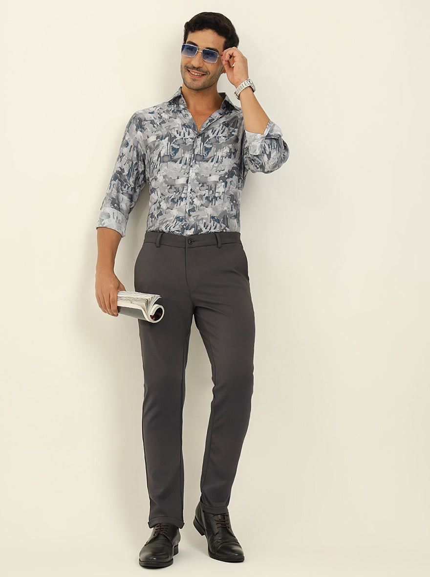 Dark Grey Solid Venice Fit Casual Trouser | JadeBlue