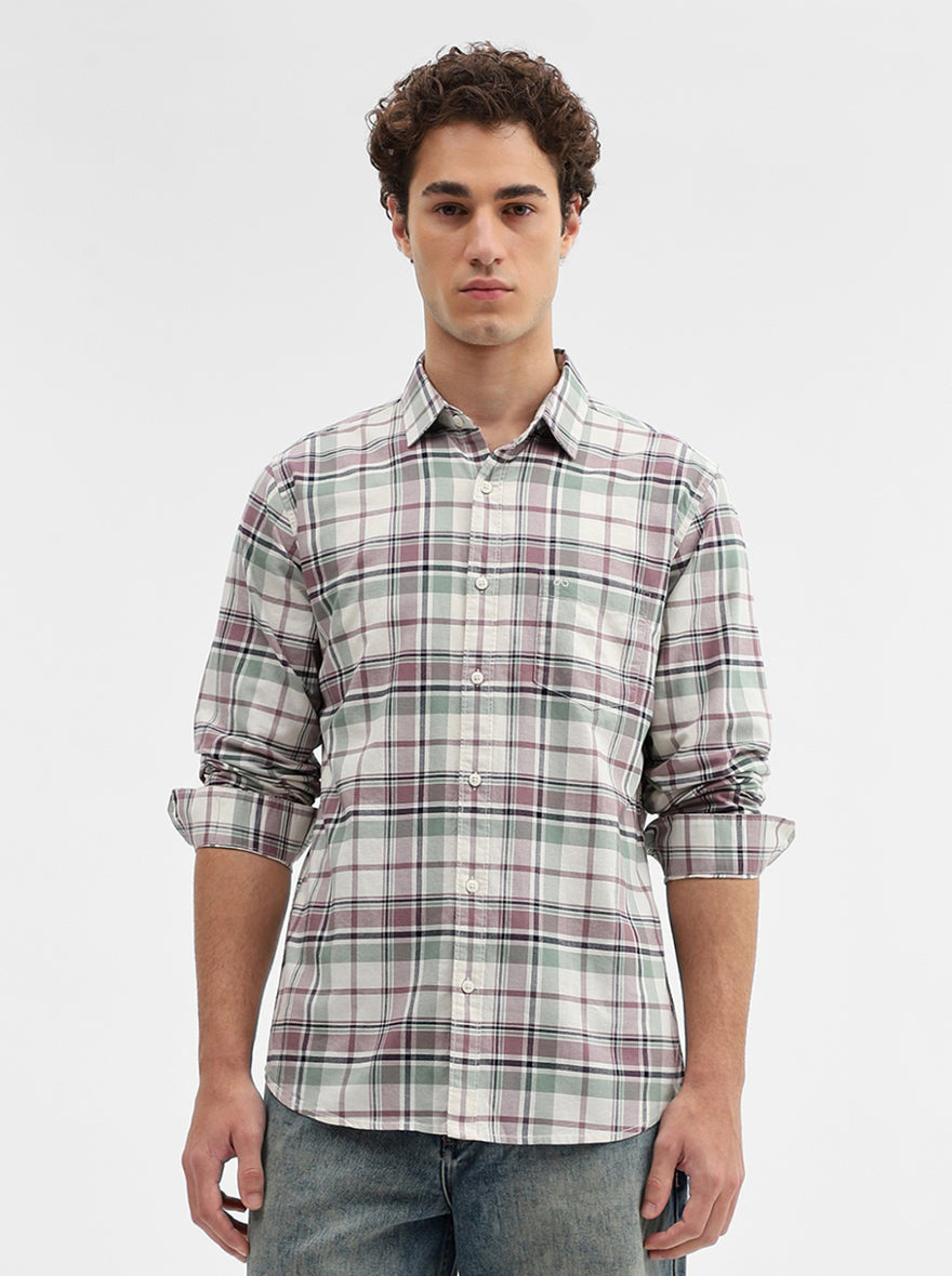 Purple Checked Slim Fit Casual Shirt | JadeBlue