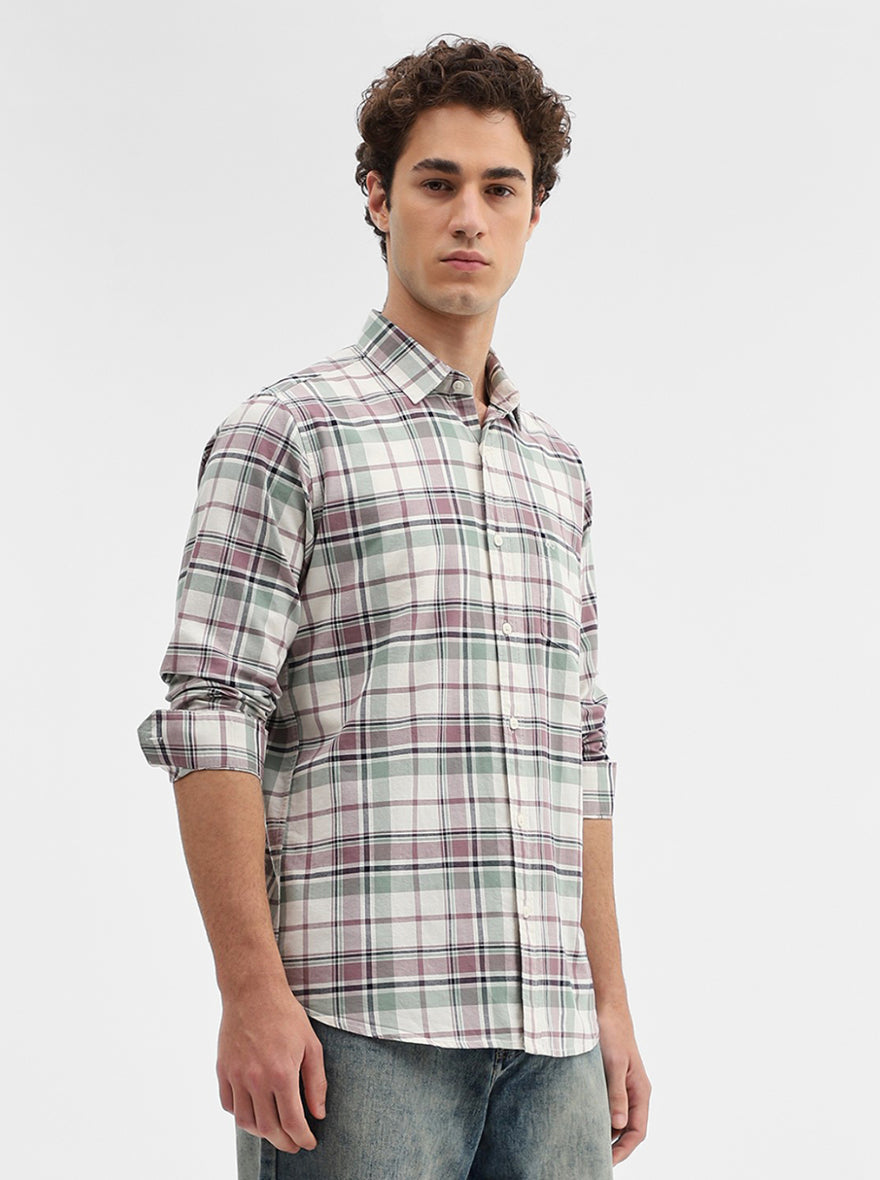 Purple Checked Slim Fit Casual Shirt | JadeBlue
