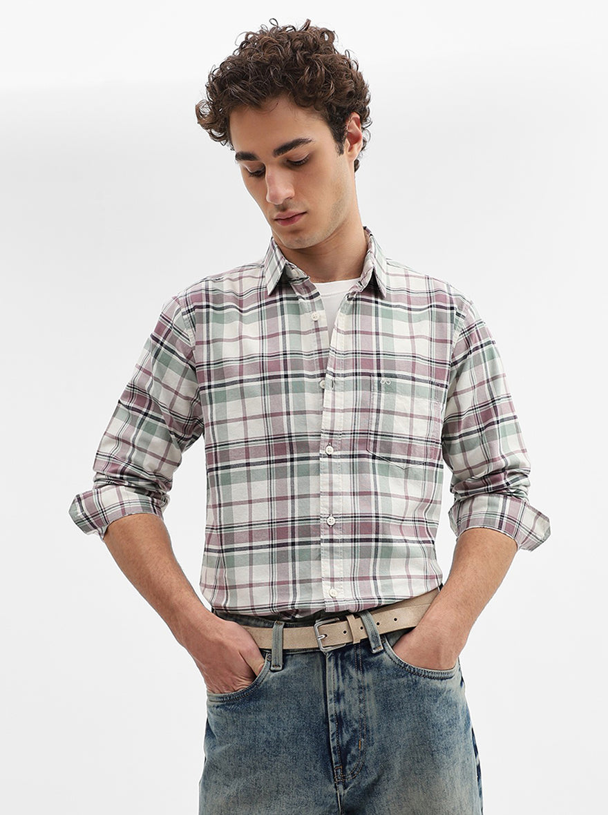 Purple Checked Slim Fit Casual Shirt | JadeBlue