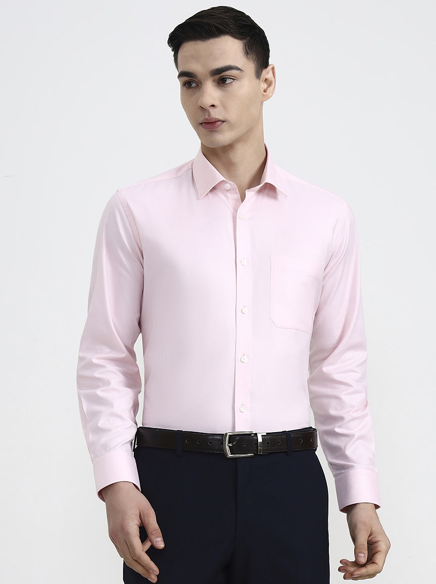 Light Pink Solid Regular Fit Formal Shirt | JadeBlue