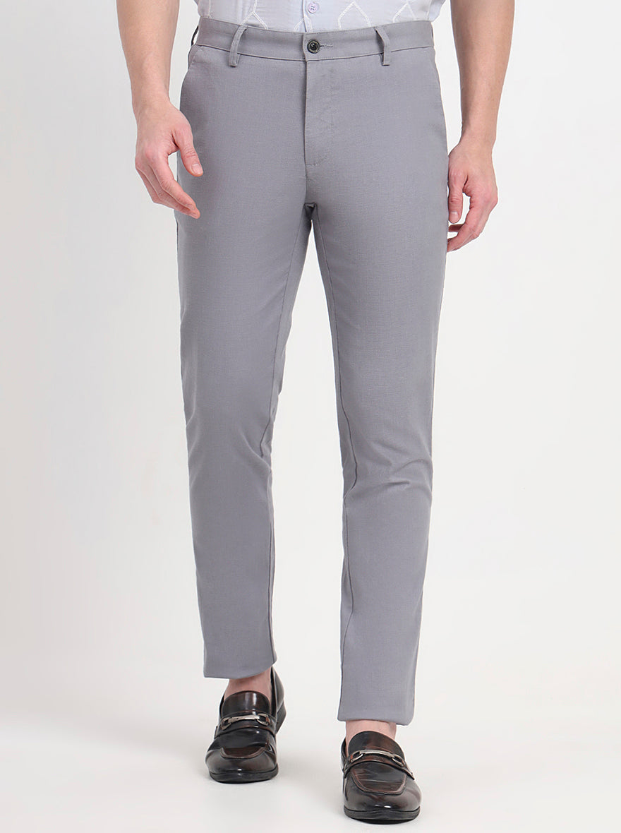 Philippine Grey Solid Slim Fit Casual Trouser | JadeBlue
