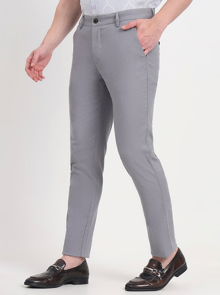 Philippine Grey Solid Slim Fit Casual Trouser | JadeBlue