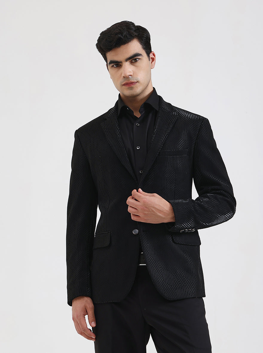 Black Solid Regular Fit Blazer | JB Studio