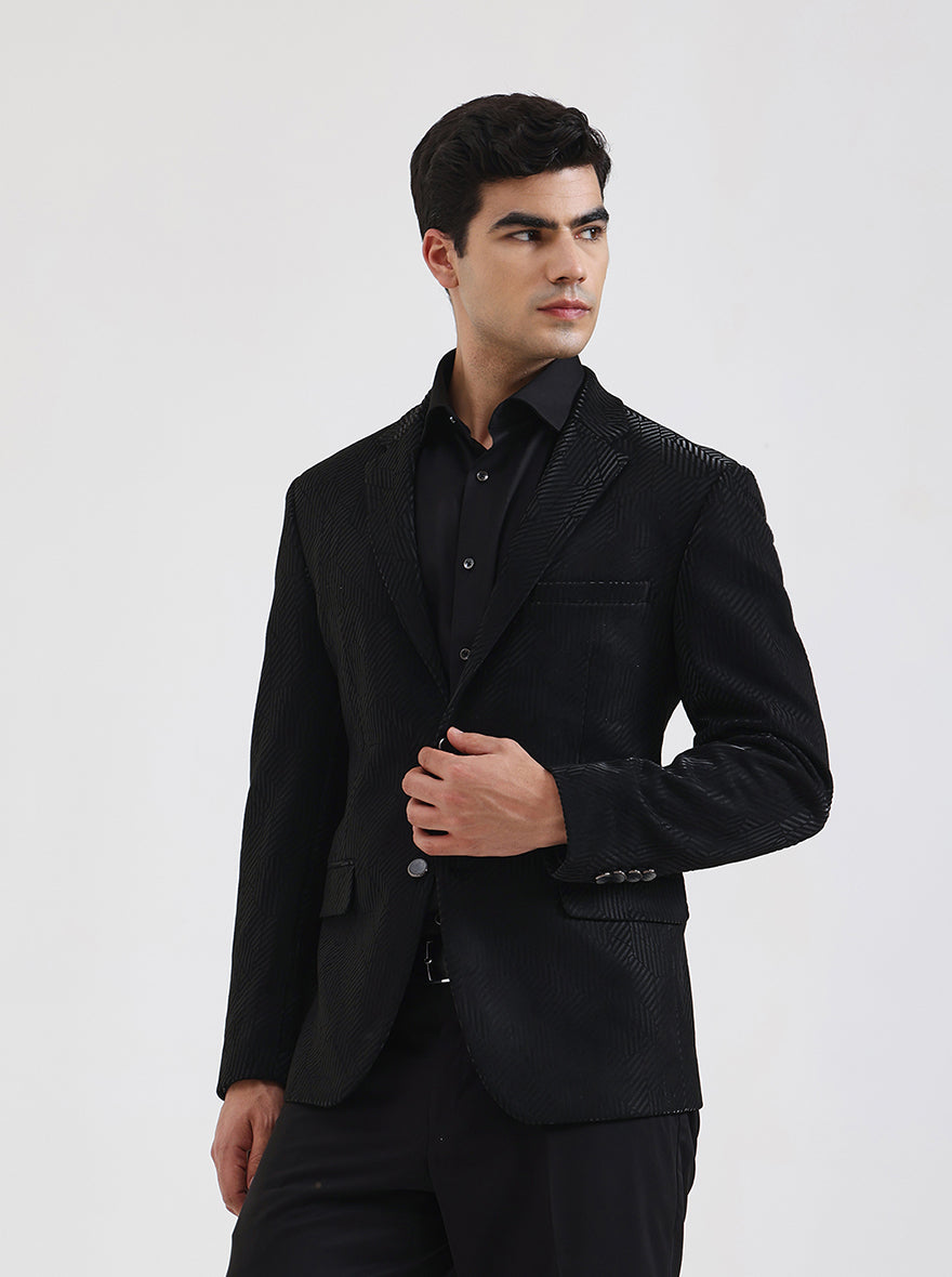Black Solid Regular Fit Blazer | JB Studio