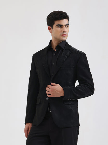 Black Solid Regular Fit Blazer | JB Studio