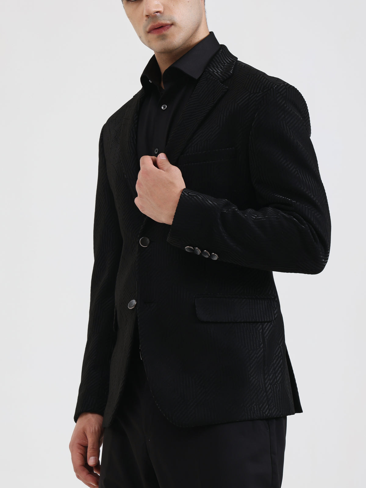 Black Solid Regular Fit Blazer | JB Studio