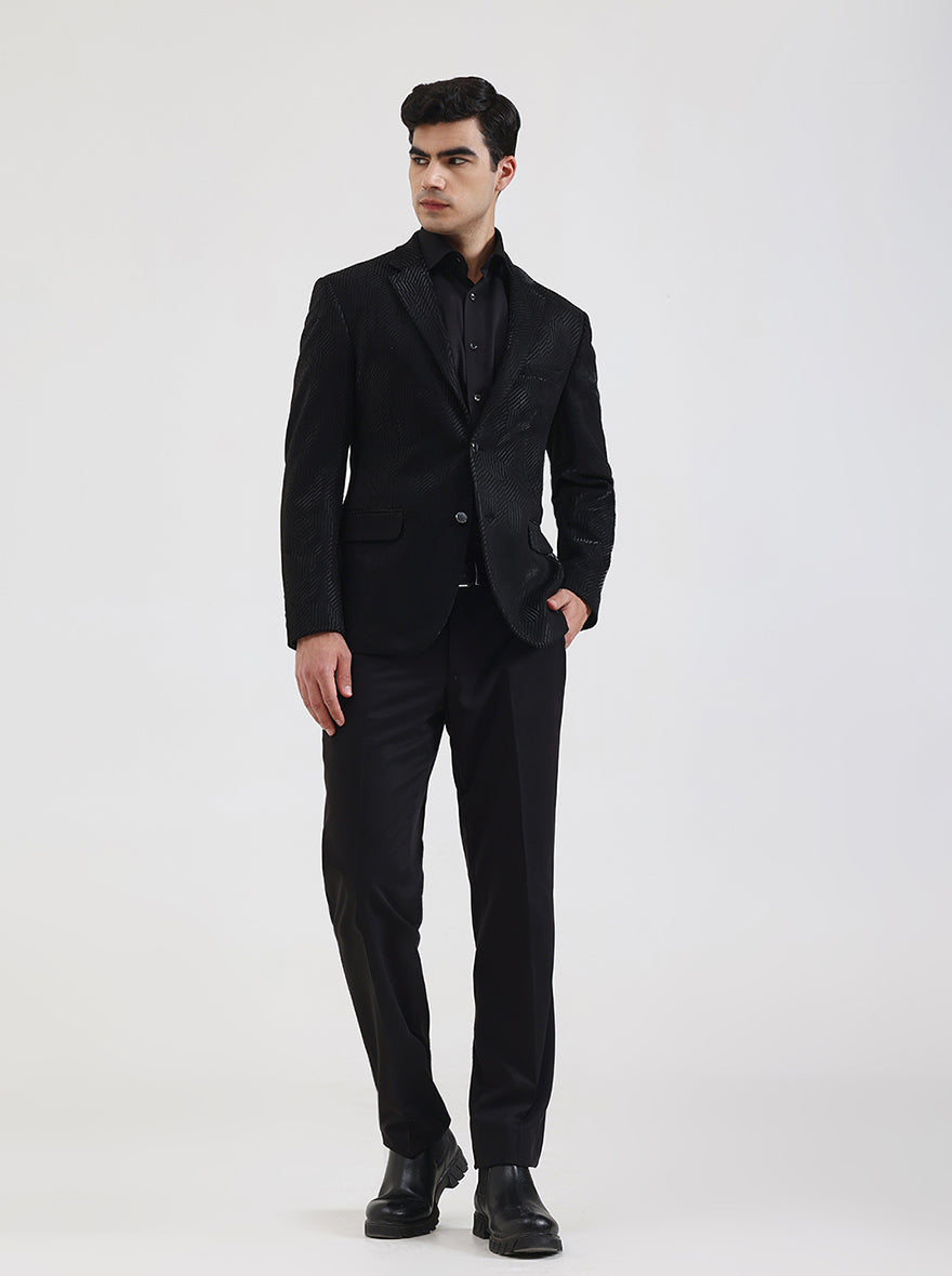 Black Solid Regular Fit Blazer | JB Studio