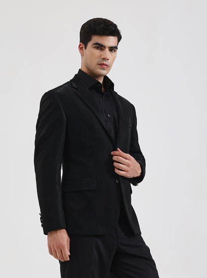 Black Solid Regular Fit Blazer | JB Studio