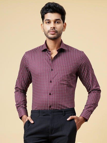Maroon Printed Slim Fit Formal Shirt | Metal