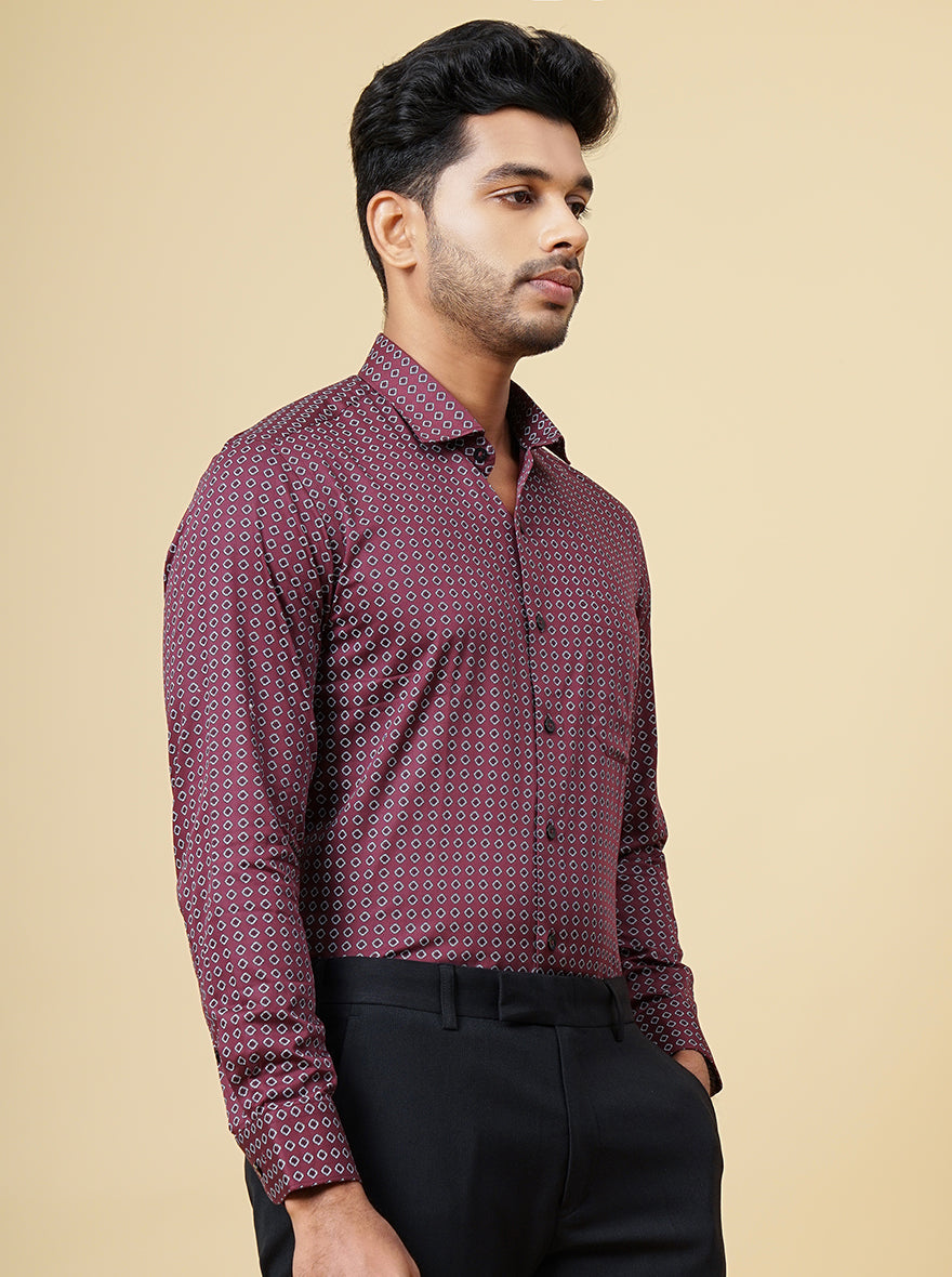 Maroon Printed Slim Fit Formal Shirt | Metal
