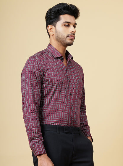 Maroon Printed Slim Fit Formal Shirt | Metal