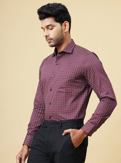 Maroon Printed Slim Fit Formal Shirt | Metal