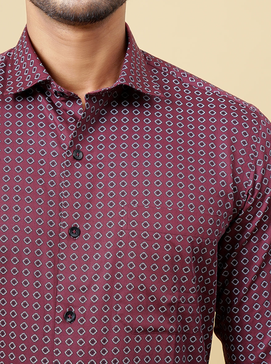 Maroon Printed Slim Fit Formal Shirt | Metal