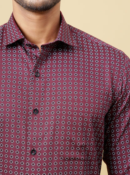 Maroon Printed Slim Fit Formal Shirt | Metal