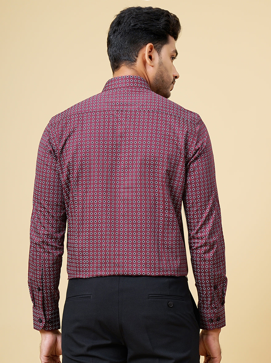 Maroon Printed Slim Fit Formal Shirt | Metal