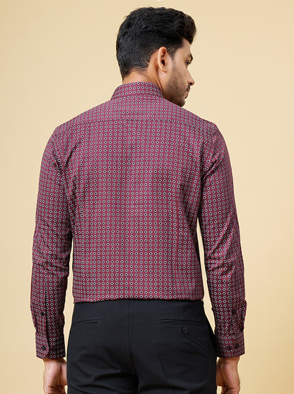 Maroon Printed Slim Fit Formal Shirt | Metal