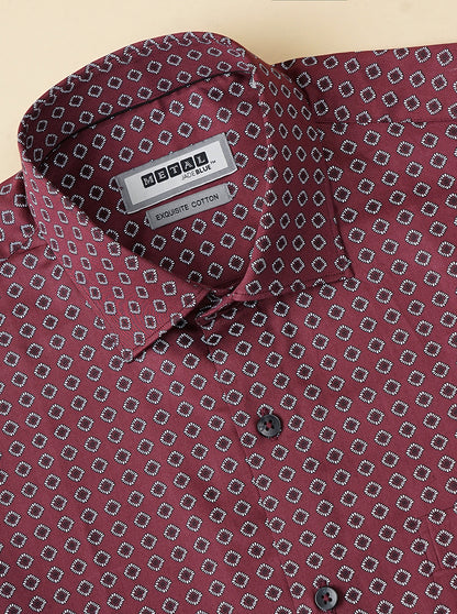 Maroon Printed Slim Fit Formal Shirt | Metal