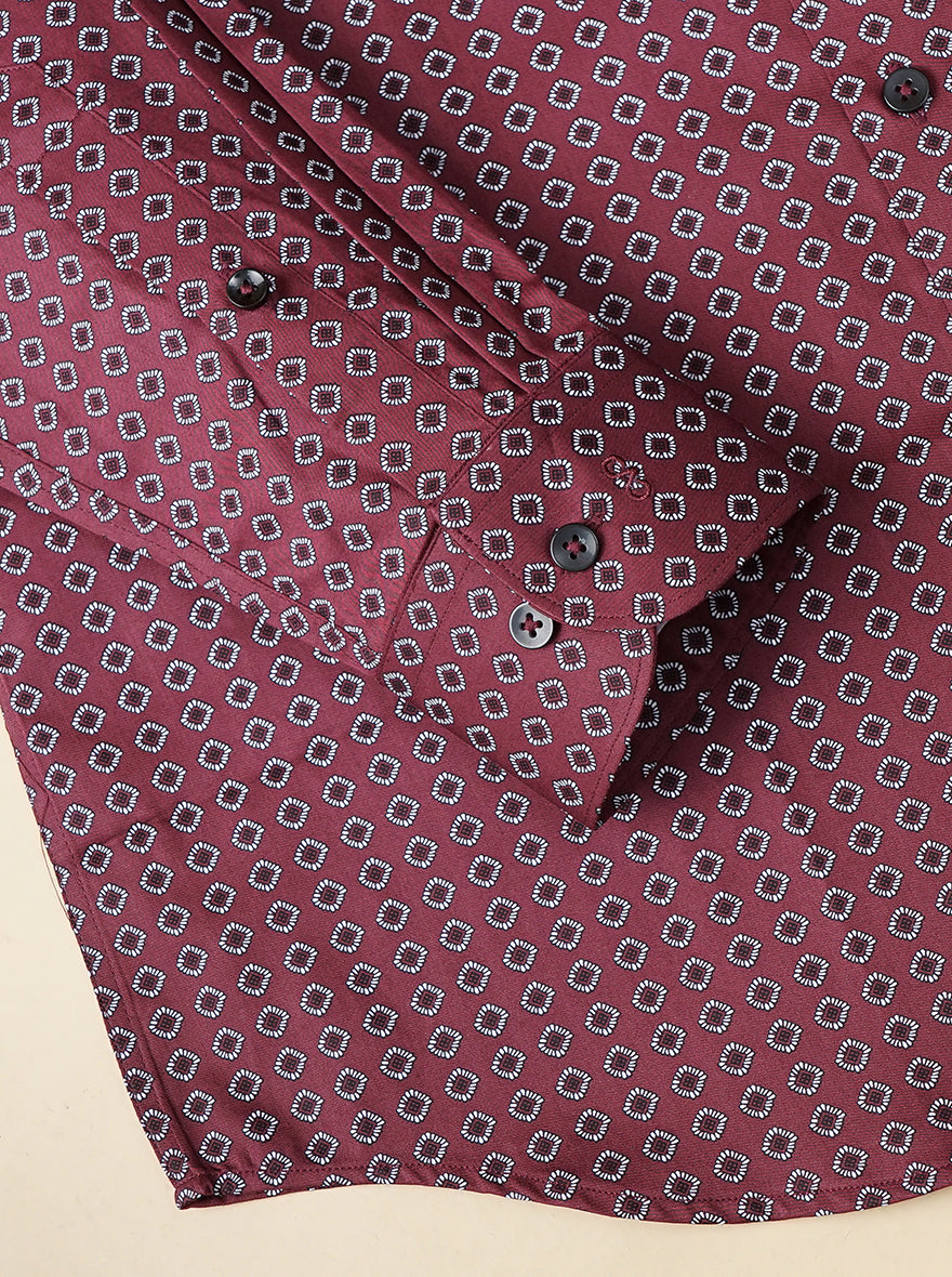 Maroon Printed Slim Fit Formal Shirt | Metal