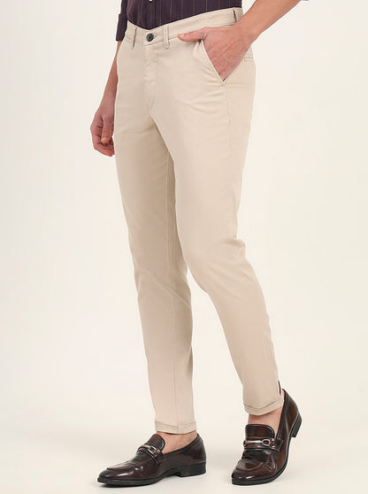 Khaki Solid Neo Fit Casual Trouser | Greenfibre
