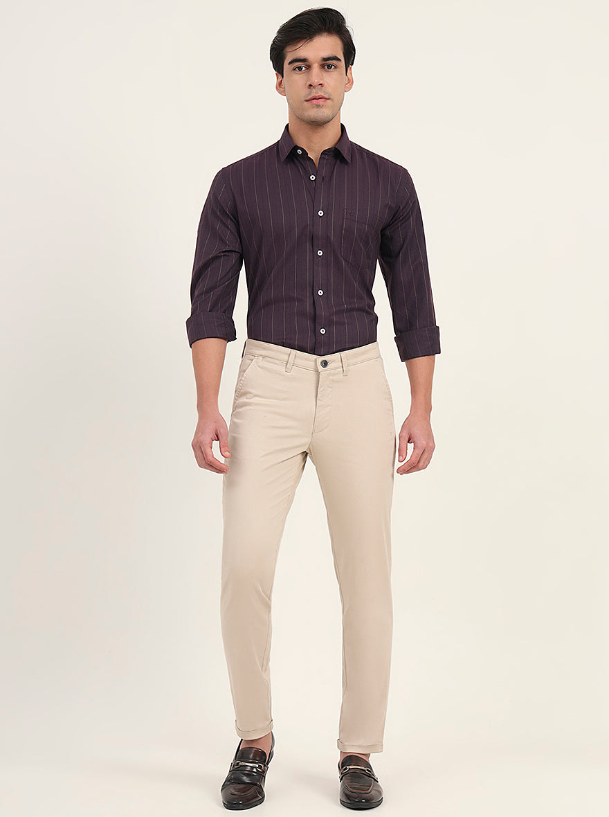 Khaki Solid Neo Fit Casual Trouser | Greenfibre