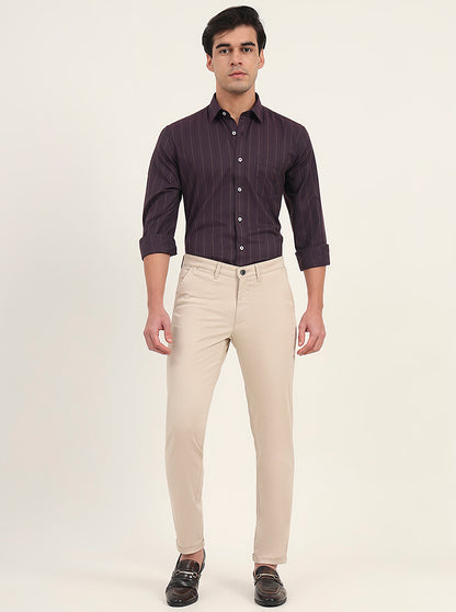 Khaki Solid Neo Fit Casual Trouser | Greenfibre