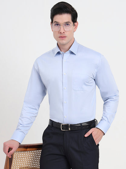 Sky Blue Solid Regular Fit Formal Shirt | JadeBlue