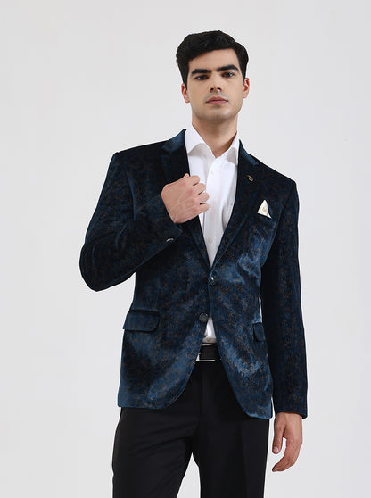 Petroal Blue Solid Regular Fit Blazer | JB Studio