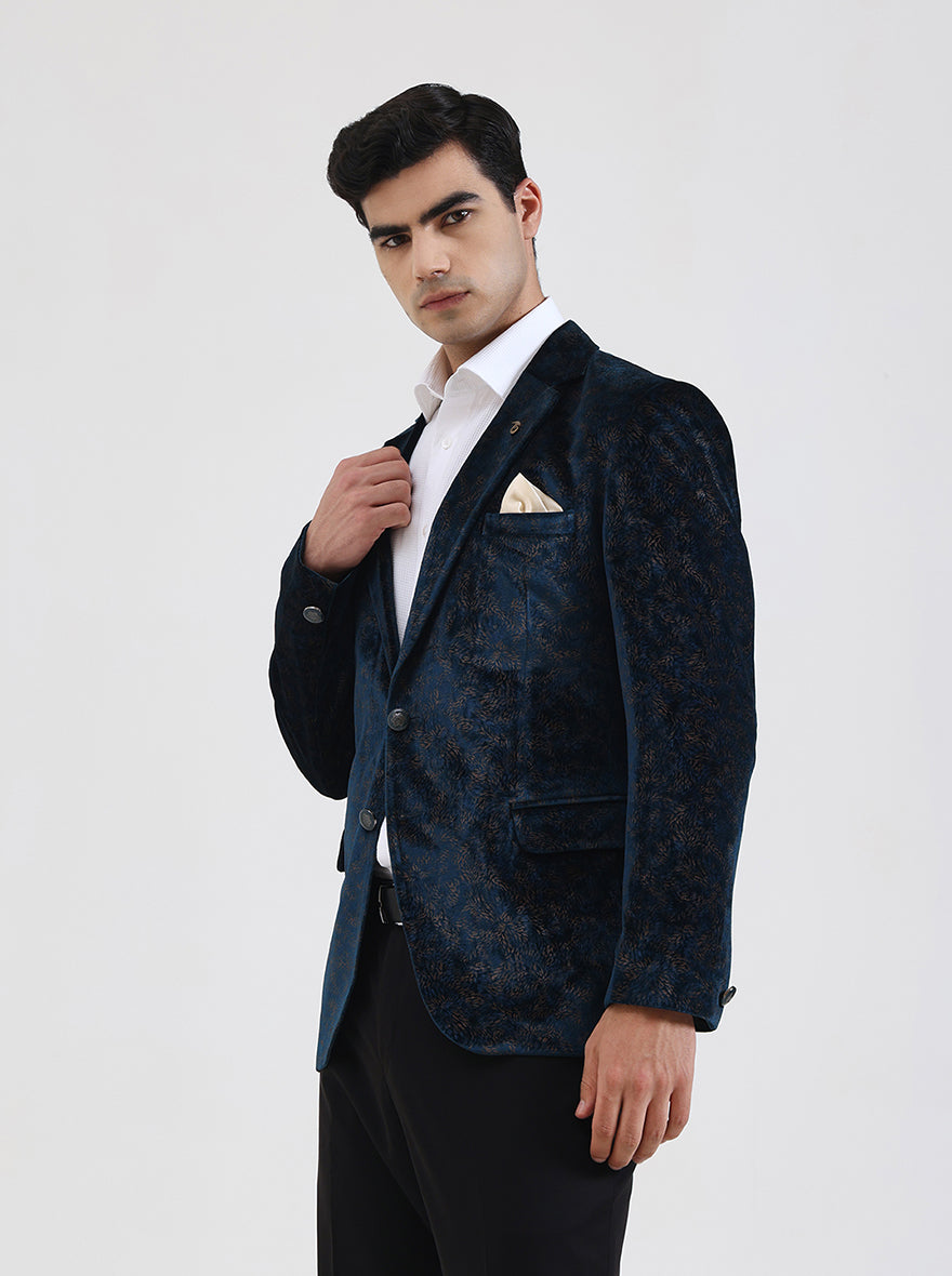 Petroal Blue Solid Regular Fit Blazer | JB Studio