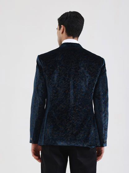 Petroal Blue Solid Regular Fit Blazer | JB Studio
