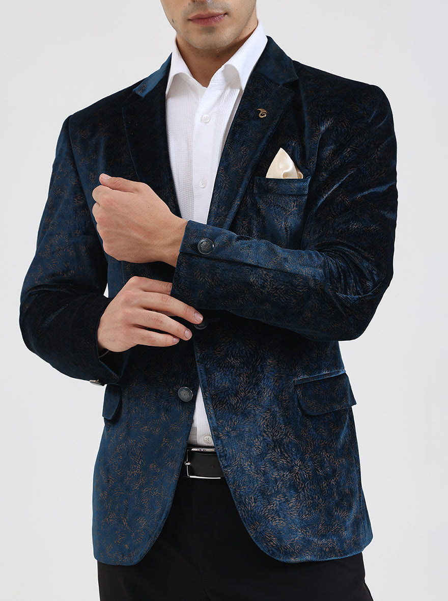 Petroal Blue Solid Regular Fit Blazer | JB Studio