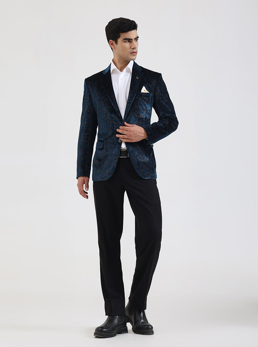Petroal Blue Solid Regular Fit Blazer | JB Studio