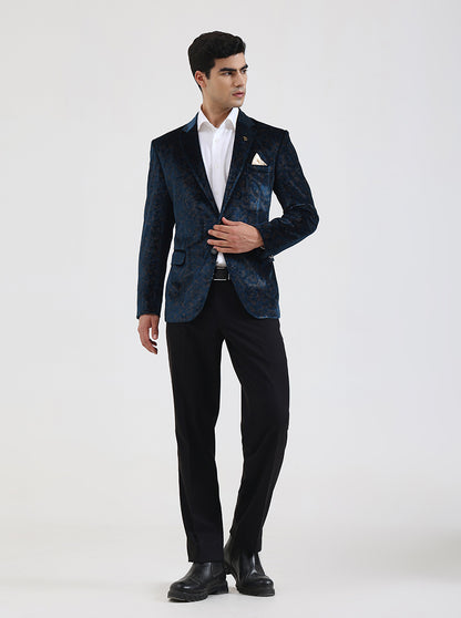 Petroal Blue Solid Regular Fit Blazer | JB Studio