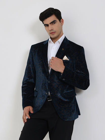 Petroal Blue Solid Regular Fit Blazer | JB Studio