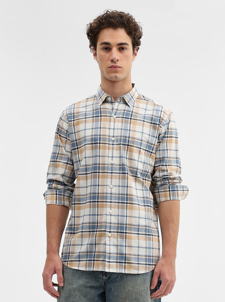 Blue Checked Slim Fit Casual Shirt | JadeBlue