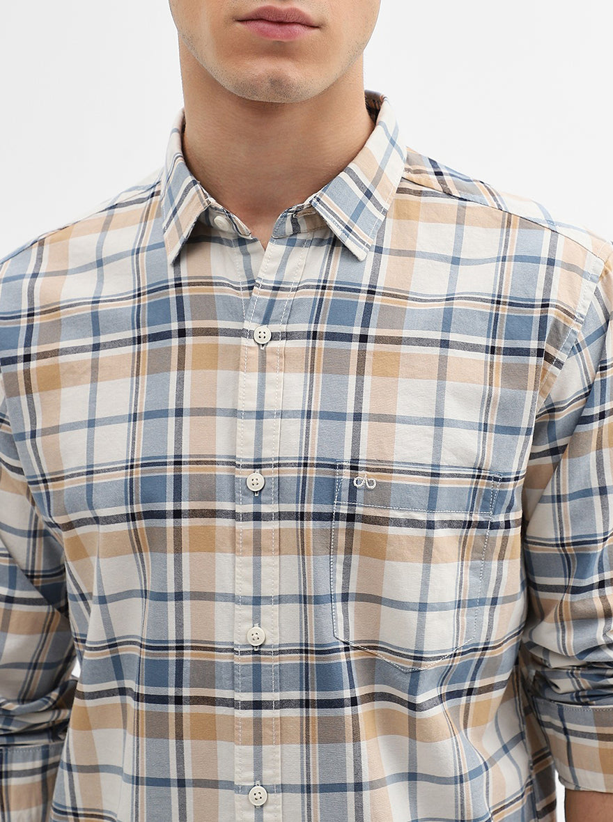 Blue Checked Slim Fit Casual Shirt | JadeBlue