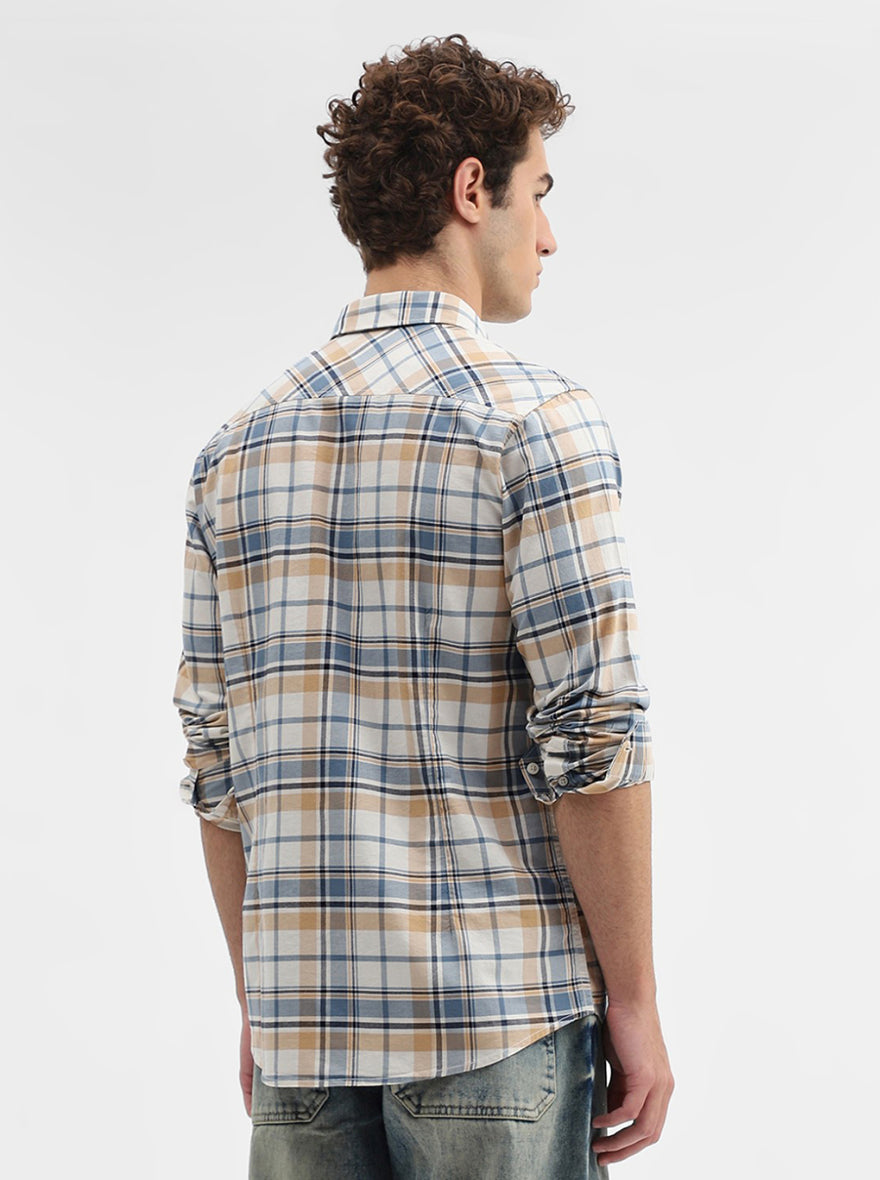 Blue Checked Slim Fit Casual Shirt | JadeBlue