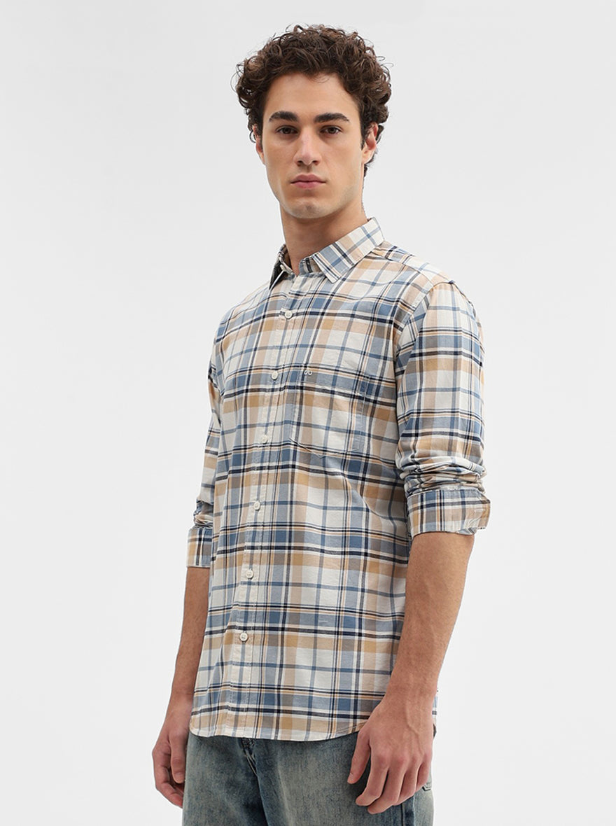 Blue Checked Slim Fit Casual Shirt | JadeBlue