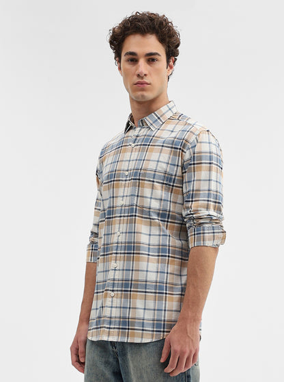 Blue Checked Slim Fit Casual Shirt | JadeBlue